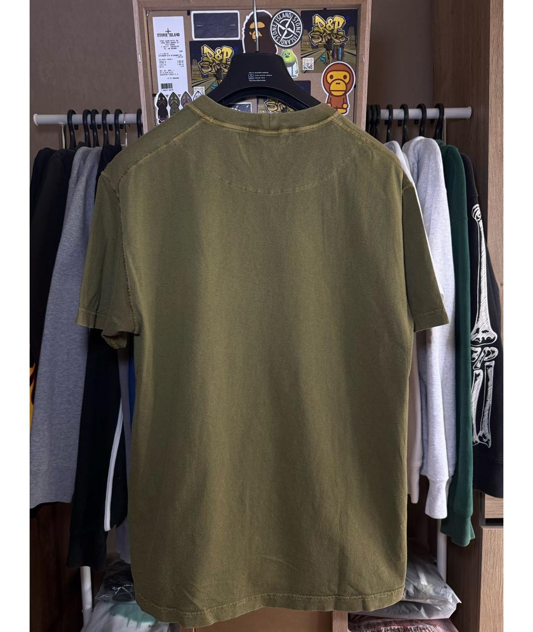 STONE ISLAND Хаки хлопковая футболка, фото 2