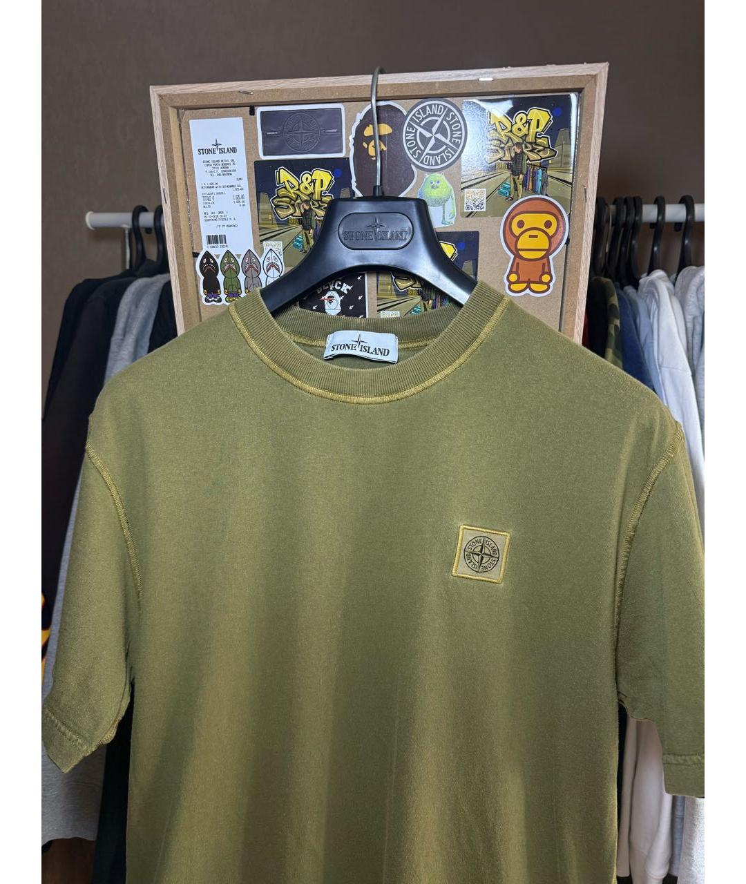STONE ISLAND Хаки хлопковая футболка, фото 5