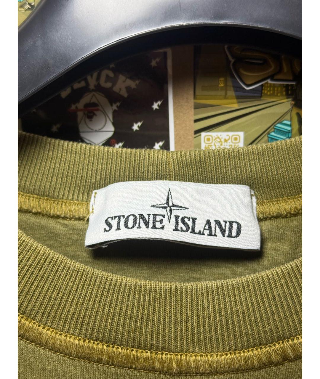 STONE ISLAND Хаки хлопковая футболка, фото 3