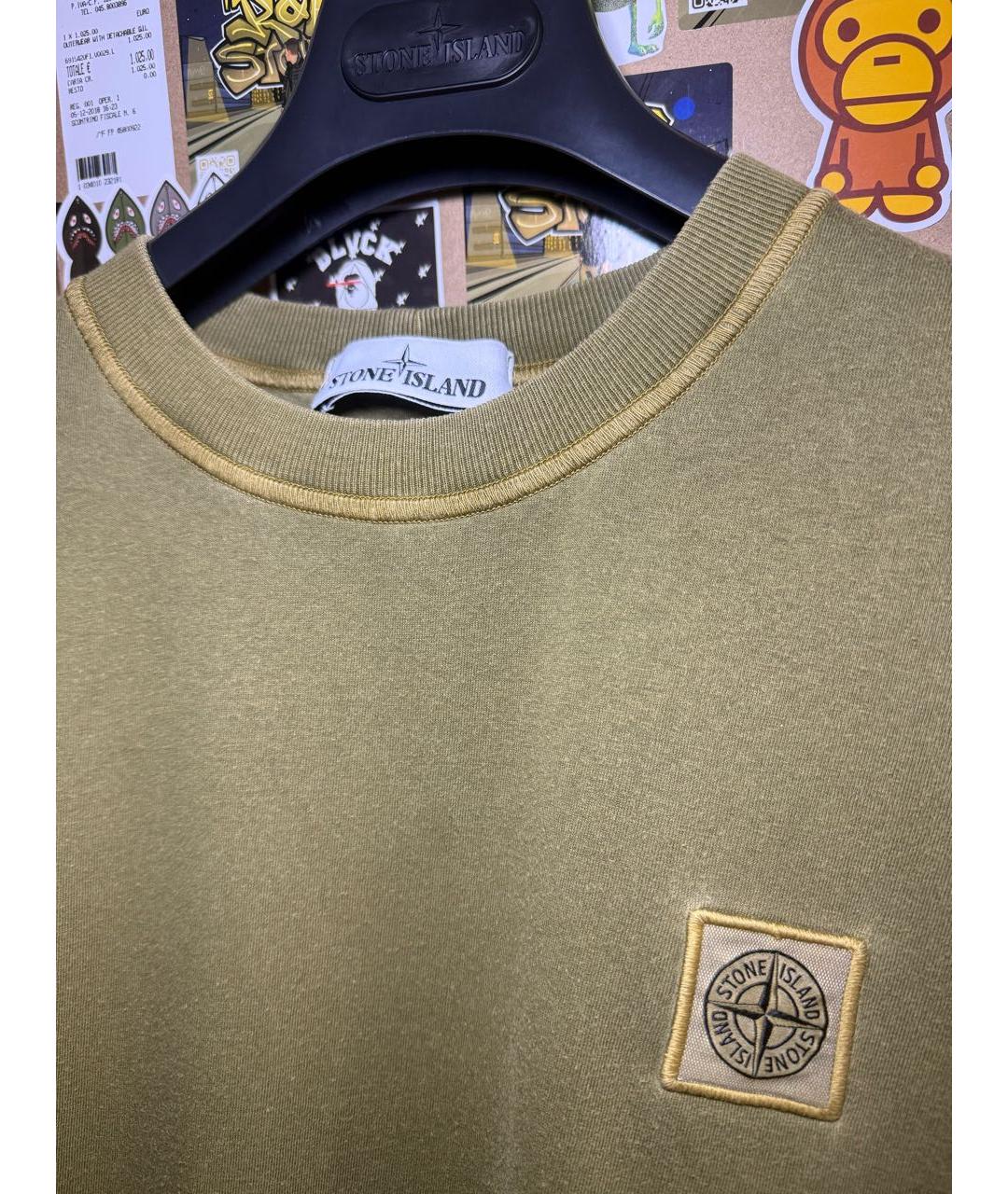 STONE ISLAND Хаки хлопковая футболка, фото 4