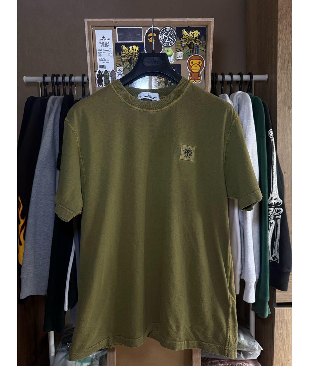 STONE ISLAND Хаки хлопковая футболка, фото 9