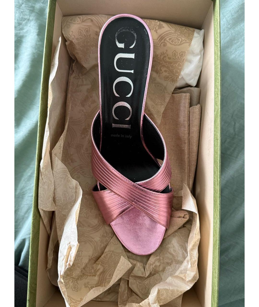 GUCCI Розовые кожаные мюли, фото 2
