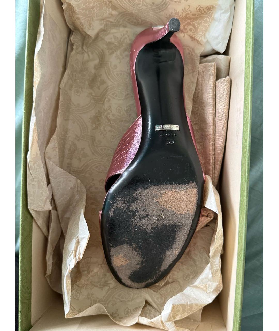 GUCCI Розовые кожаные мюли, фото 3
