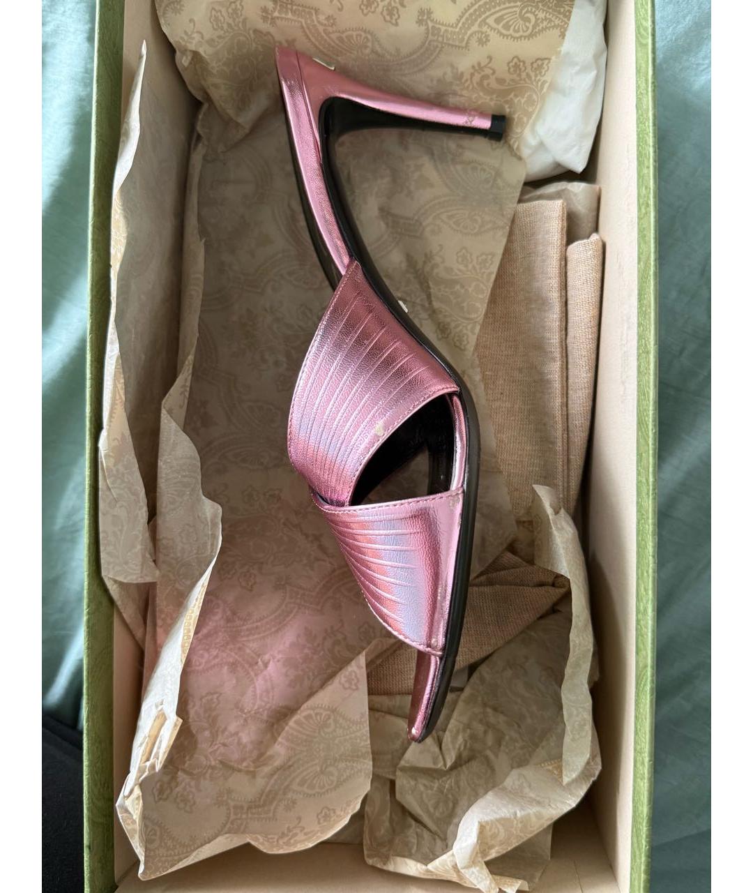 GUCCI Розовые кожаные мюли, фото 5