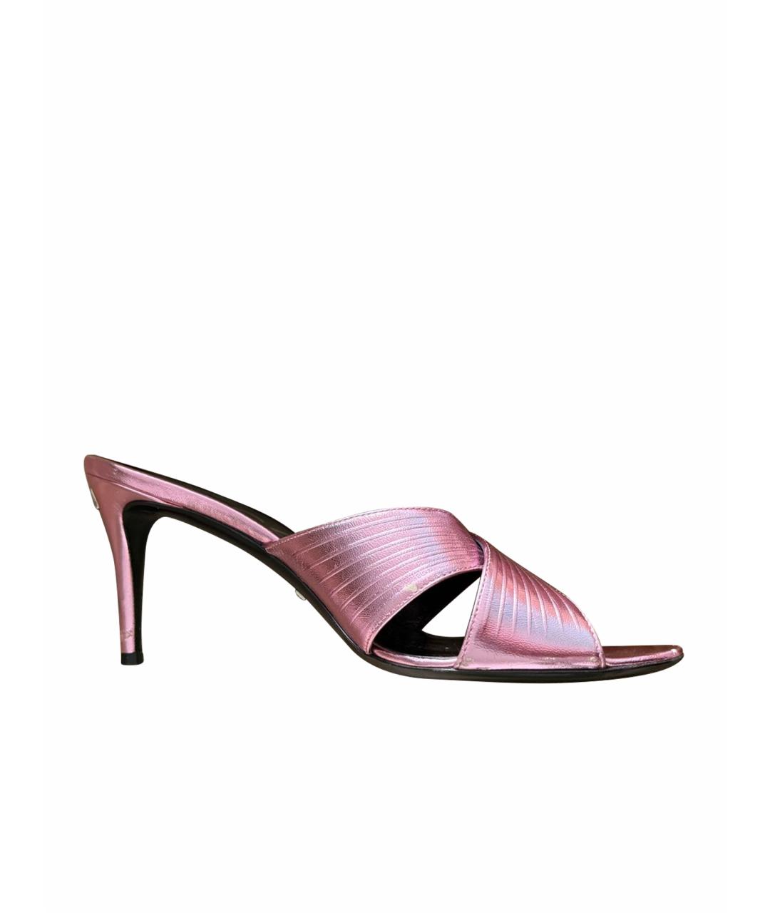 GUCCI Розовые кожаные мюли, фото 1