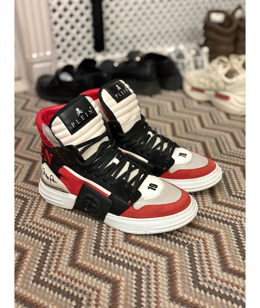 PHILIPP PLEIN Белые кожаные высокие кроссовки / кеды, фото 2