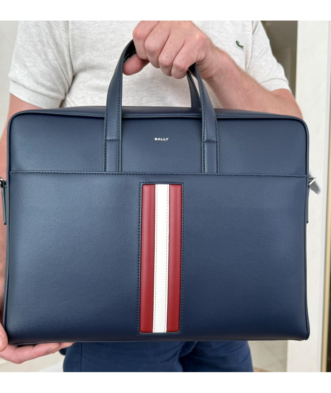 BALLY Темно-синяя кожаная сумка на плечо, фото 10