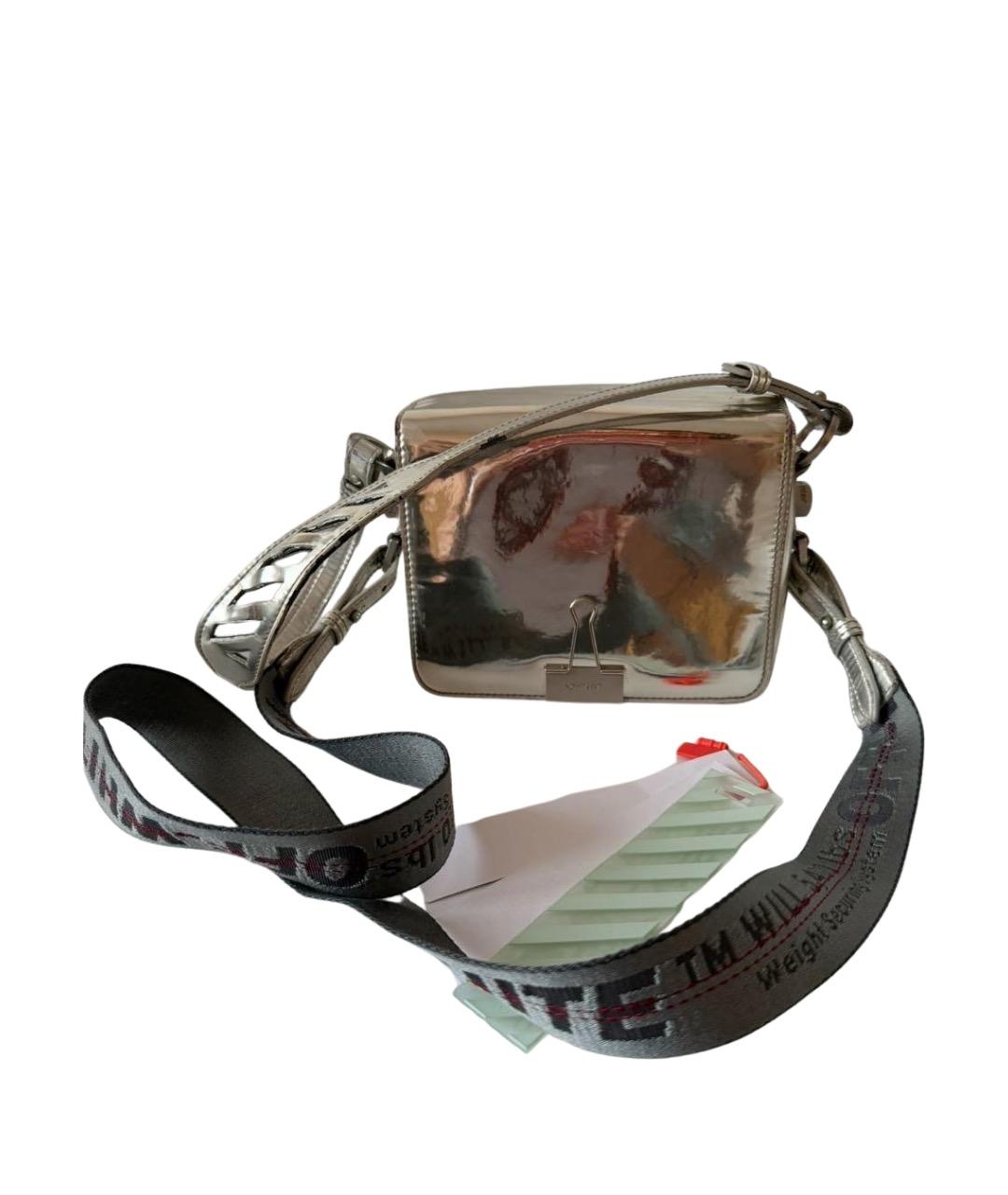 OFF-WHITE Серебряная сумка тоут из лакированной кожи, фото 1