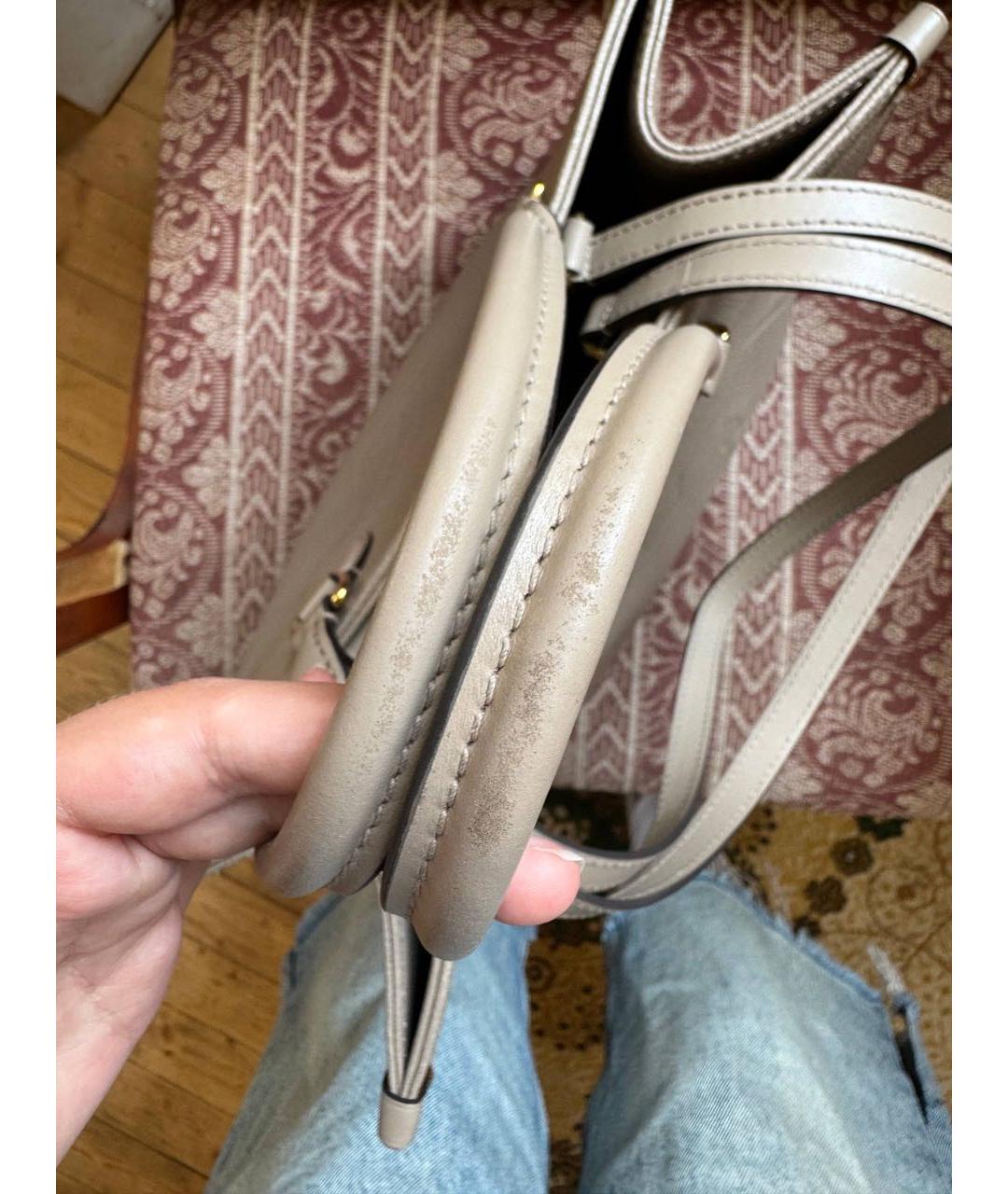 LOUIS VUITTON Бежевая кожаная сумка тоут, фото 6