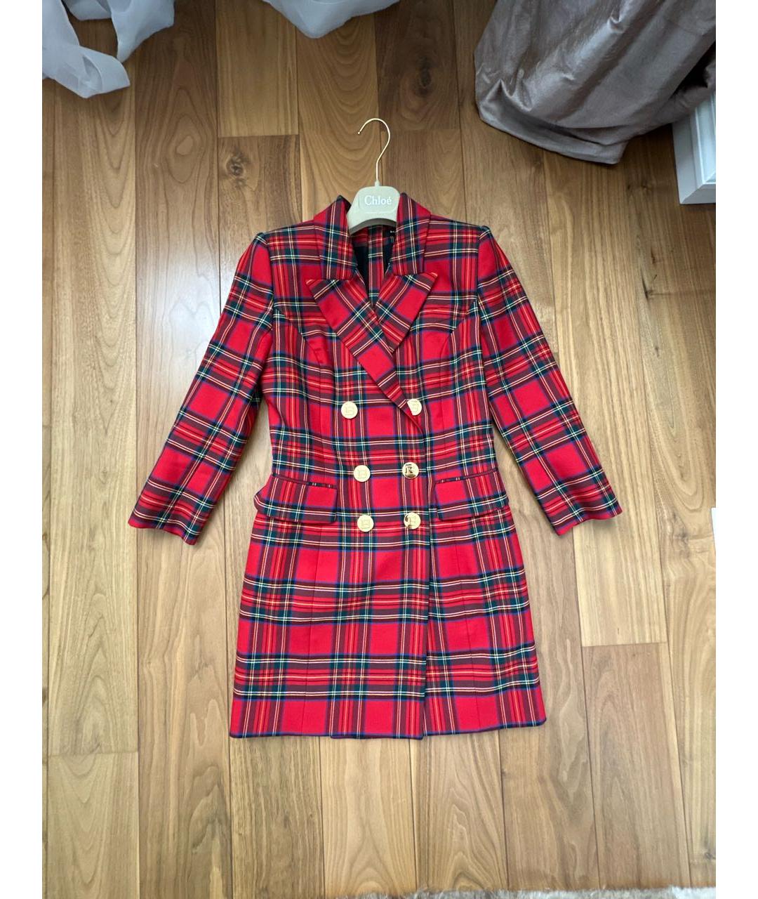 BALMAIN Красное шерстяное повседневное платье, фото 5