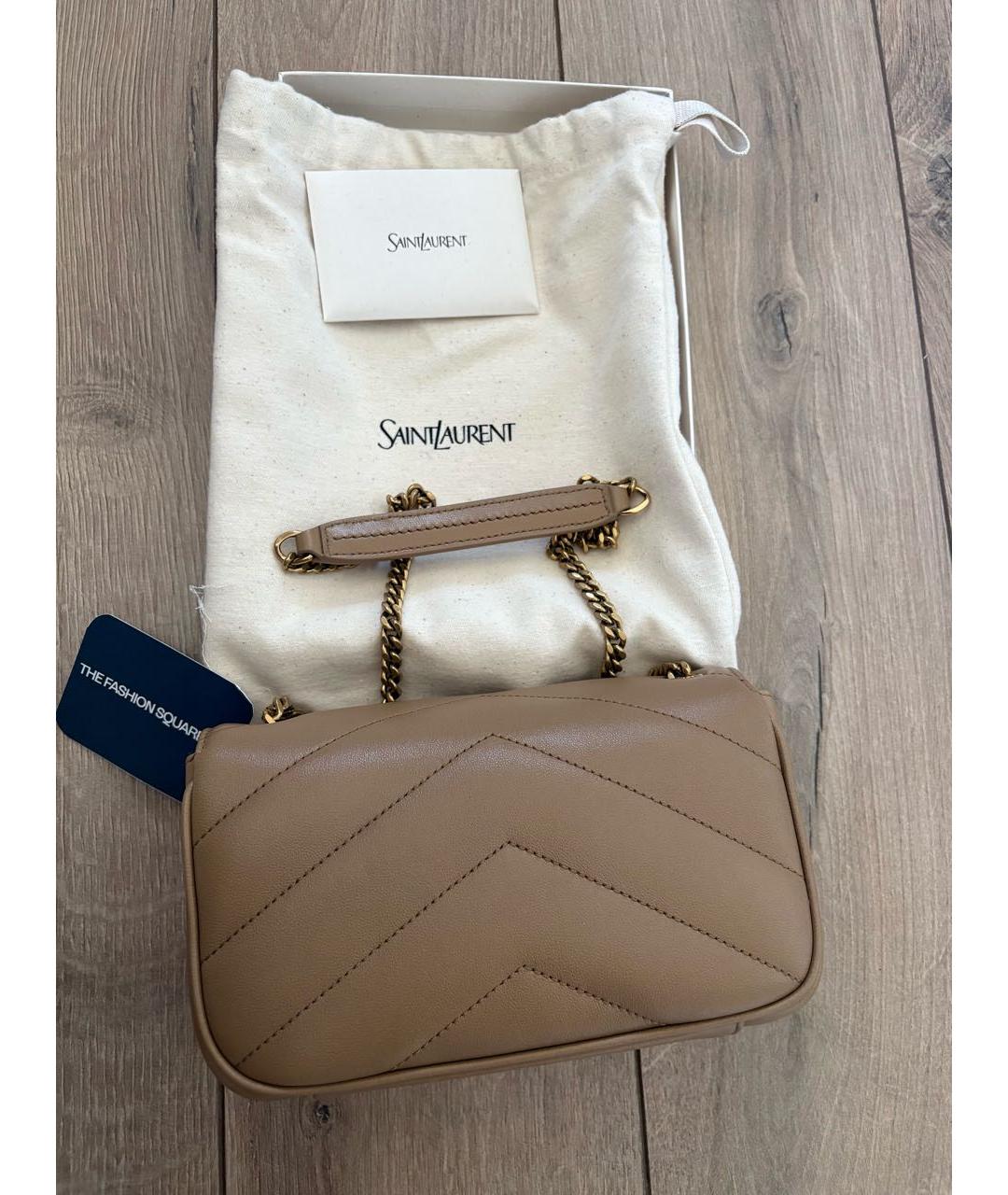 SAINT LAURENT Бежевая кожаная сумка через плечо, фото 3