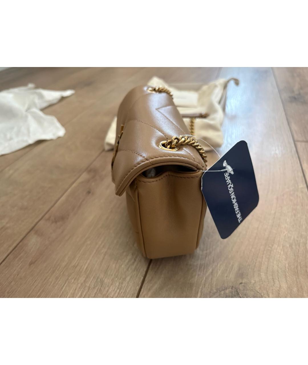 SAINT LAURENT Бежевая кожаная сумка через плечо, фото 2
