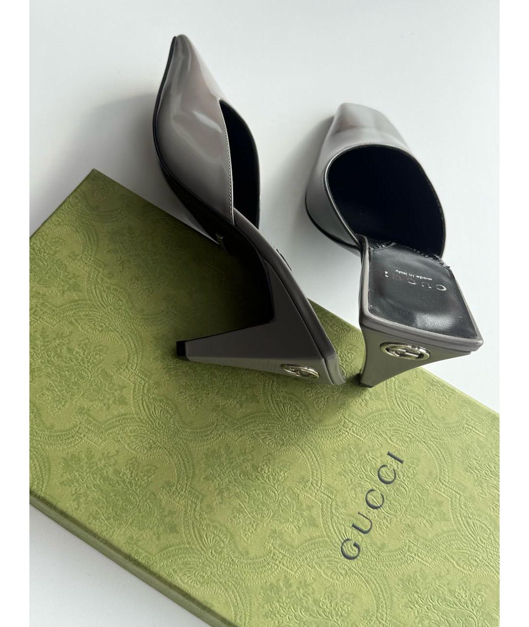GUCCI Серые кожаные мюли, фото 6