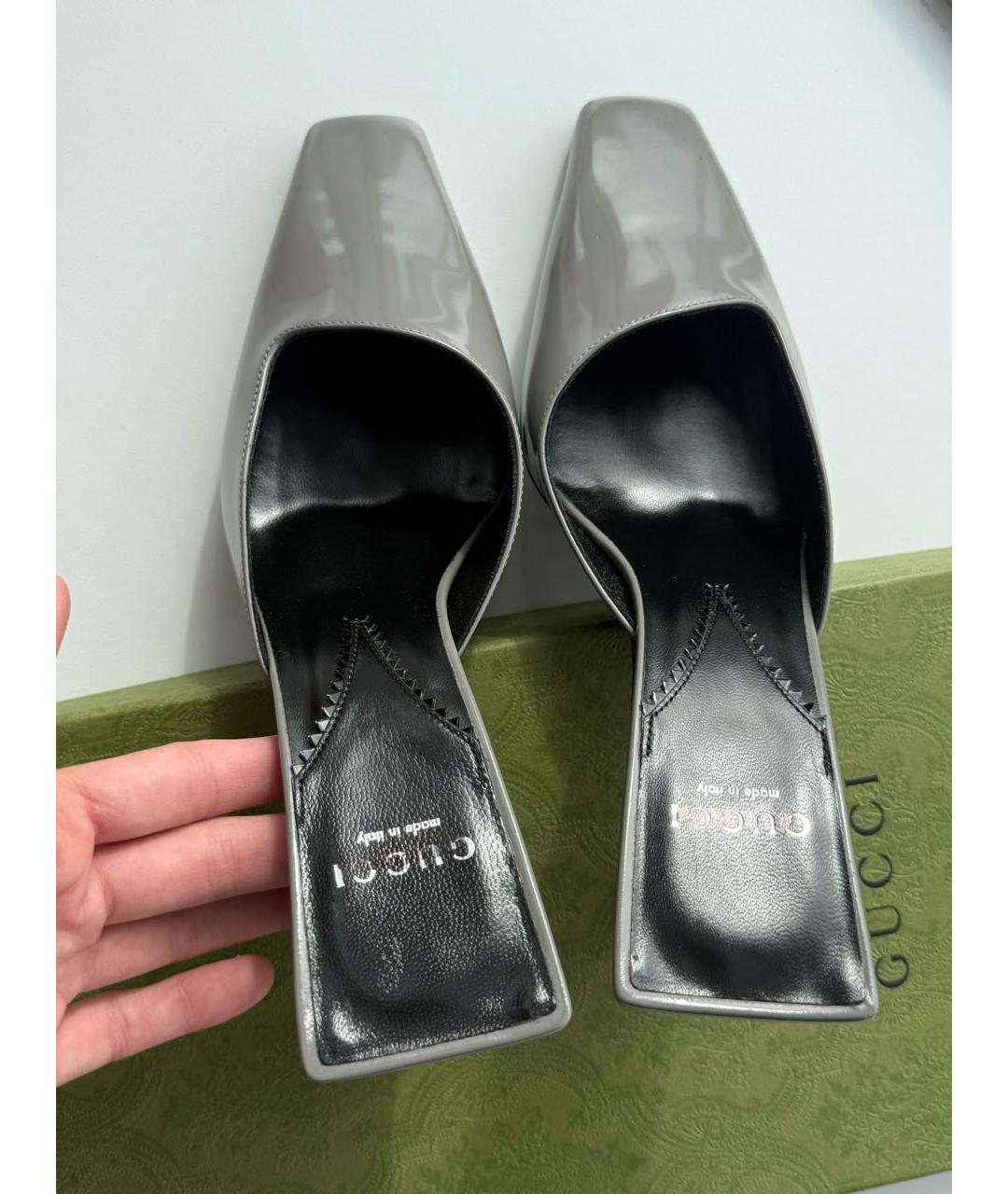 GUCCI Серые кожаные мюли, фото 3