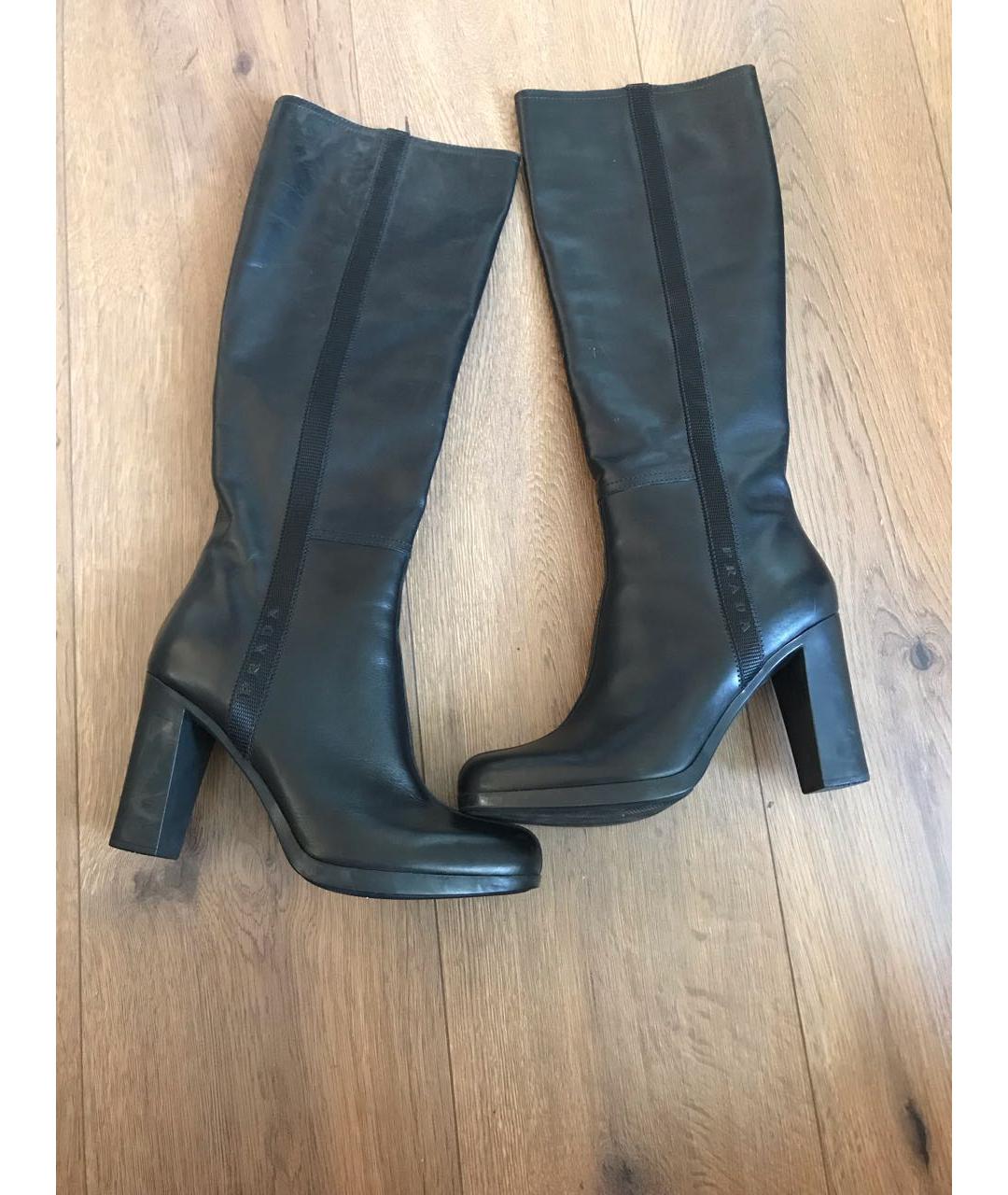 PRADA Черные кожаные сапоги, фото 2