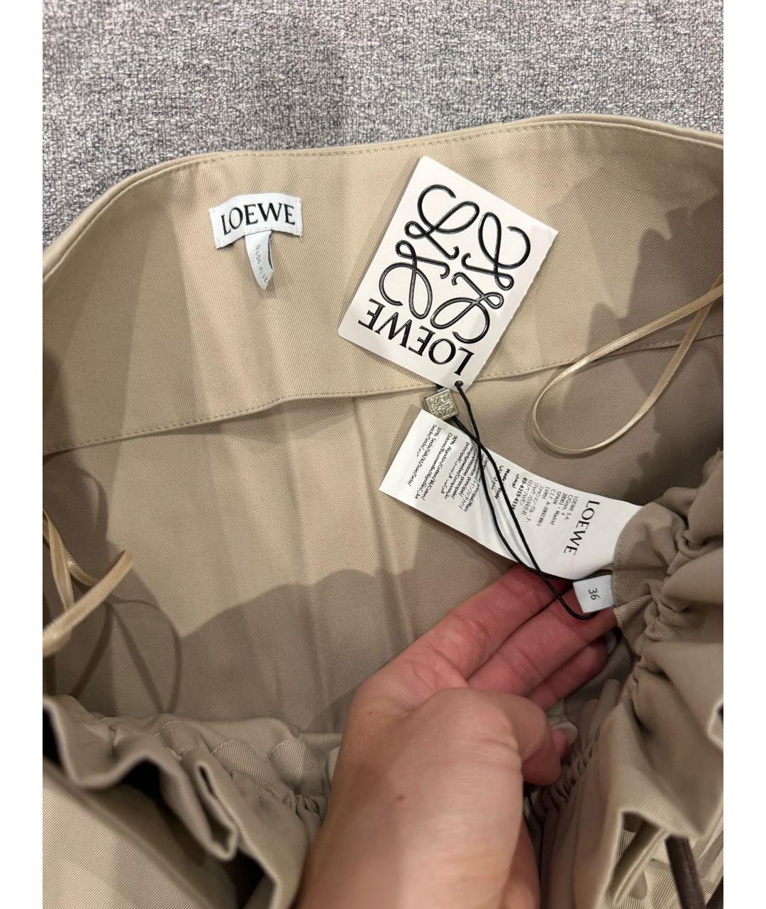 LOEWE Бежевая хлопковая юбка мини, фото 3