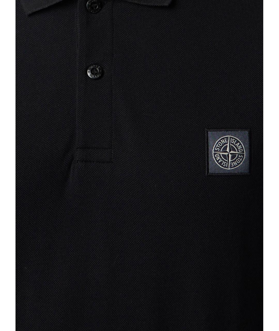 STONE ISLAND Черное хлопковое поло с коротким рукавом, фото 3