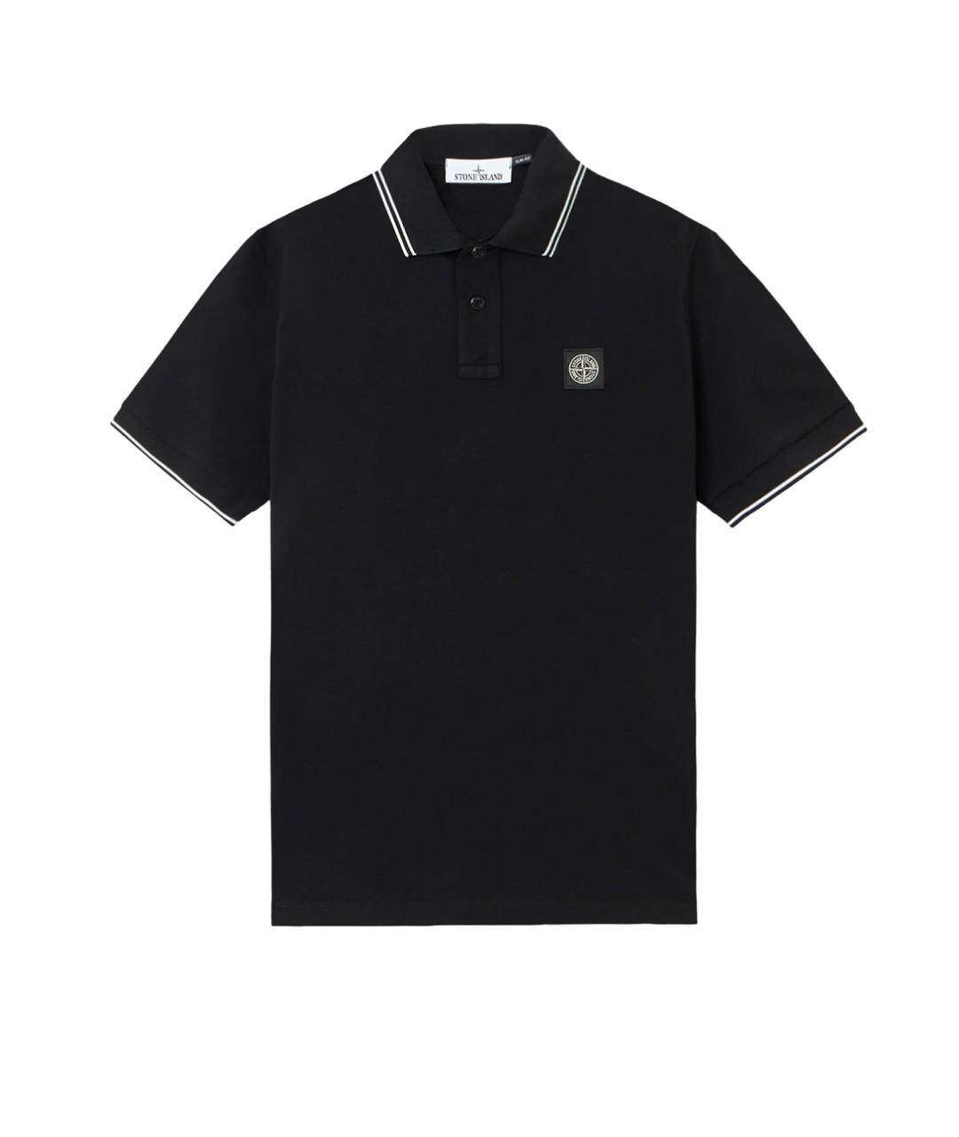 STONE ISLAND Черное хлопковое поло с коротким рукавом, фото 1