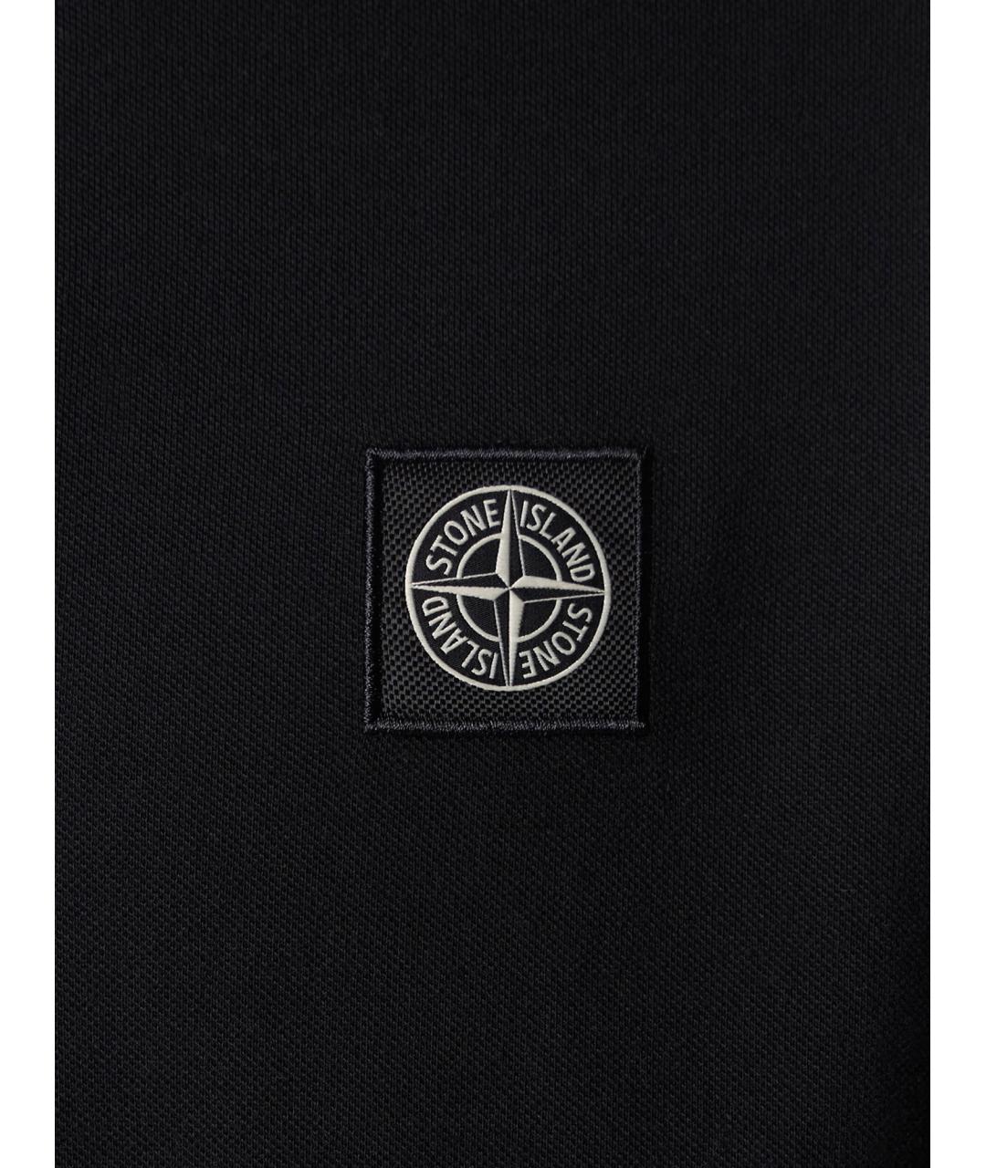 STONE ISLAND Черное хлопковое поло с коротким рукавом, фото 3