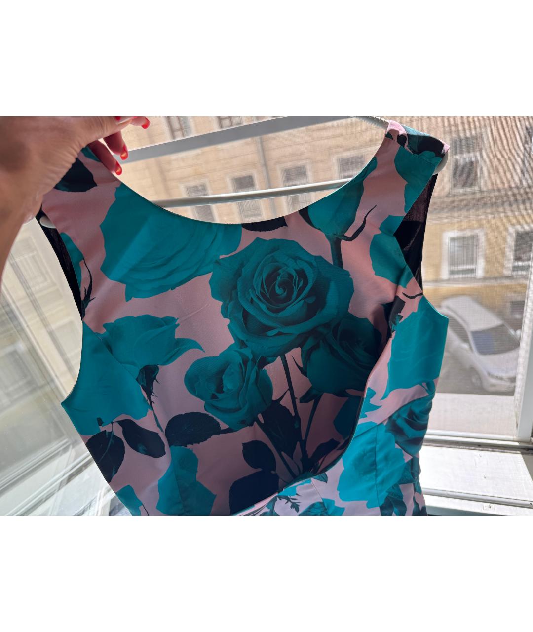 CHRISTIAN DIOR Бирюзовое шелковое повседневное платье, фото 4
