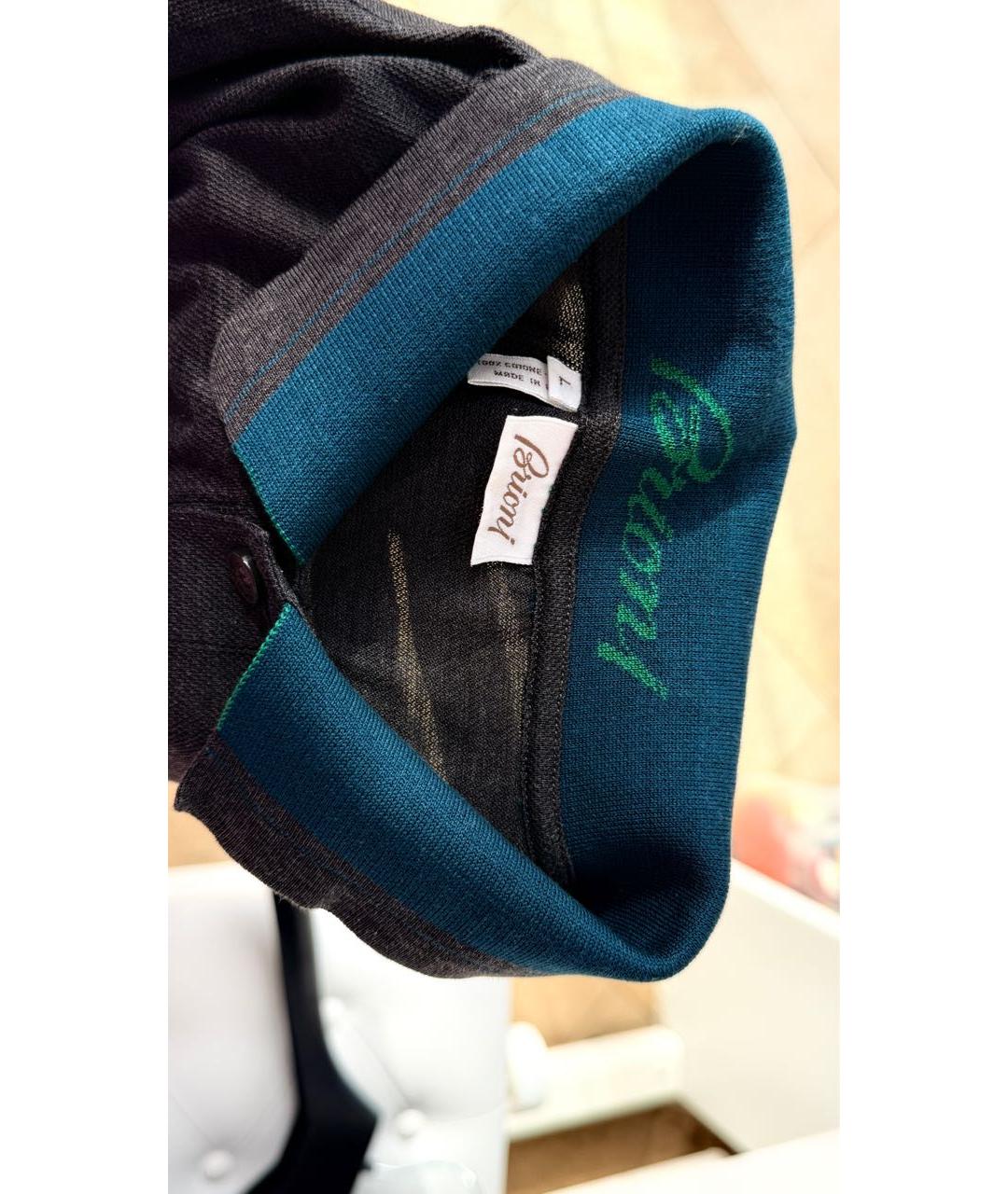 BRIONI Антрацитовое хлопко-полиэстеровое поло с коротким рукавом, фото 3