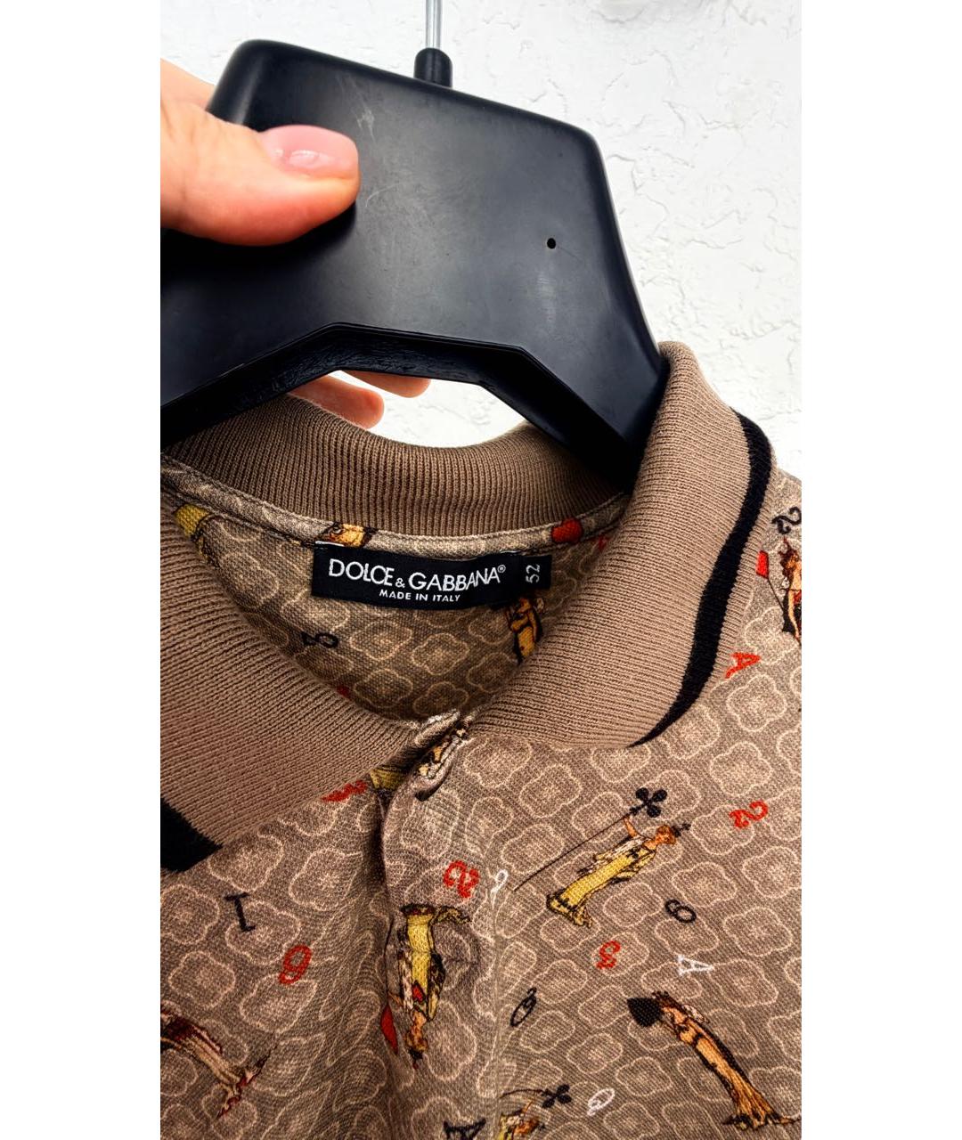 DOLCE&GABBANA Коричневое хлопковое поло с коротким рукавом, фото 4