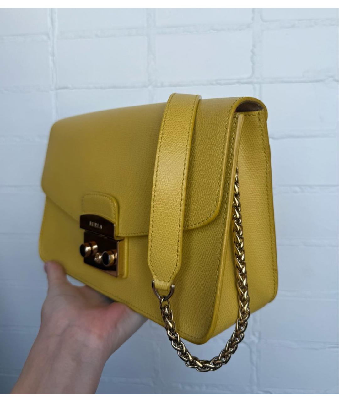 FURLA Желтая кожаная сумка через плечо, фото 5