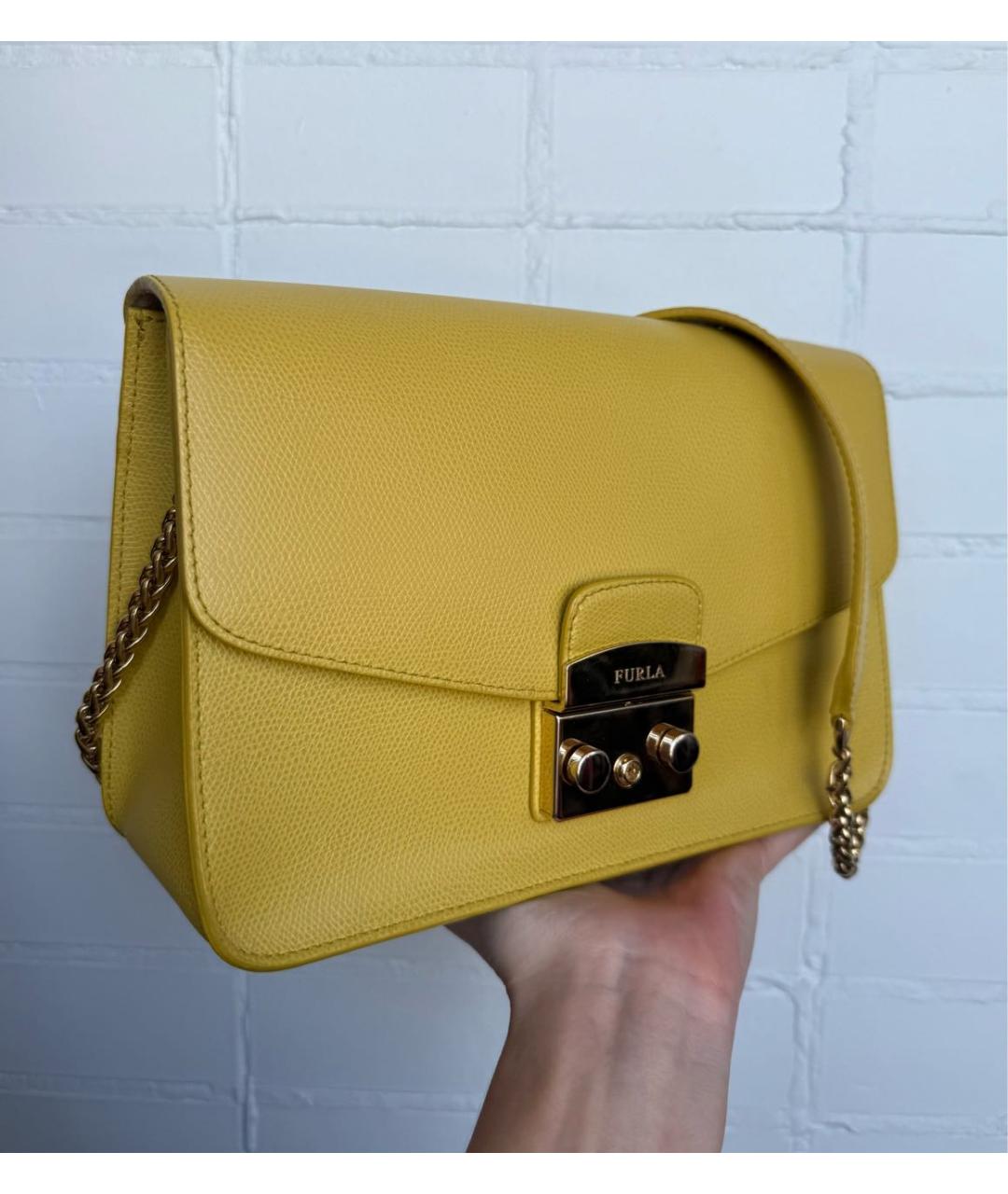 FURLA Желтая кожаная сумка через плечо, фото 2