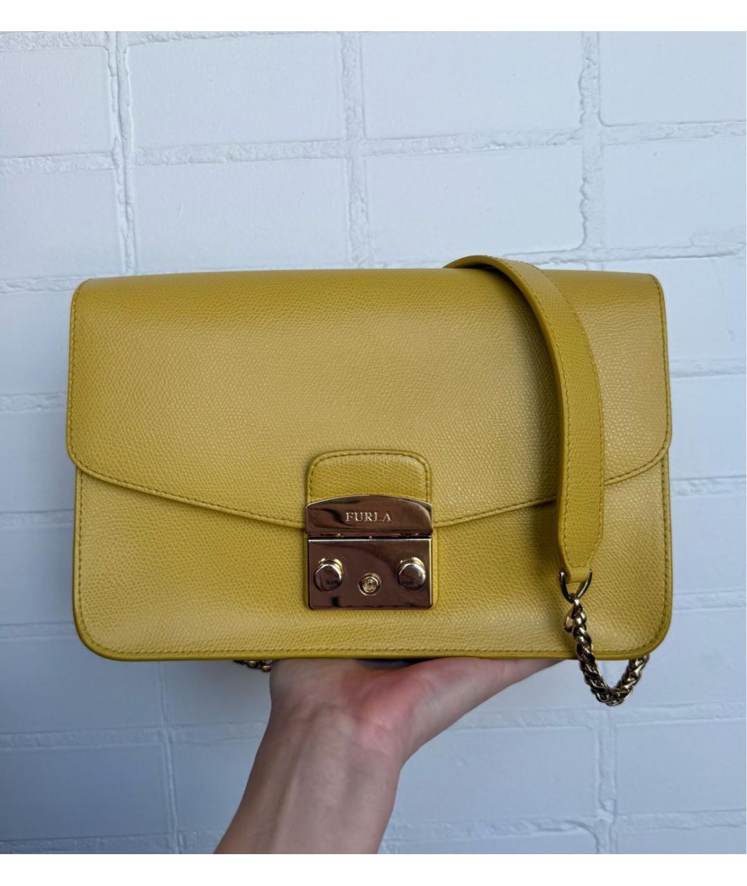 FURLA Желтая кожаная сумка через плечо, фото 8