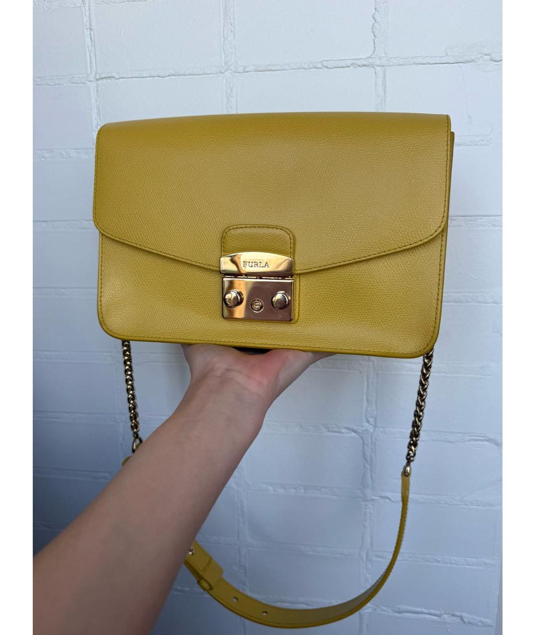 FURLA Желтая кожаная сумка через плечо, фото 6
