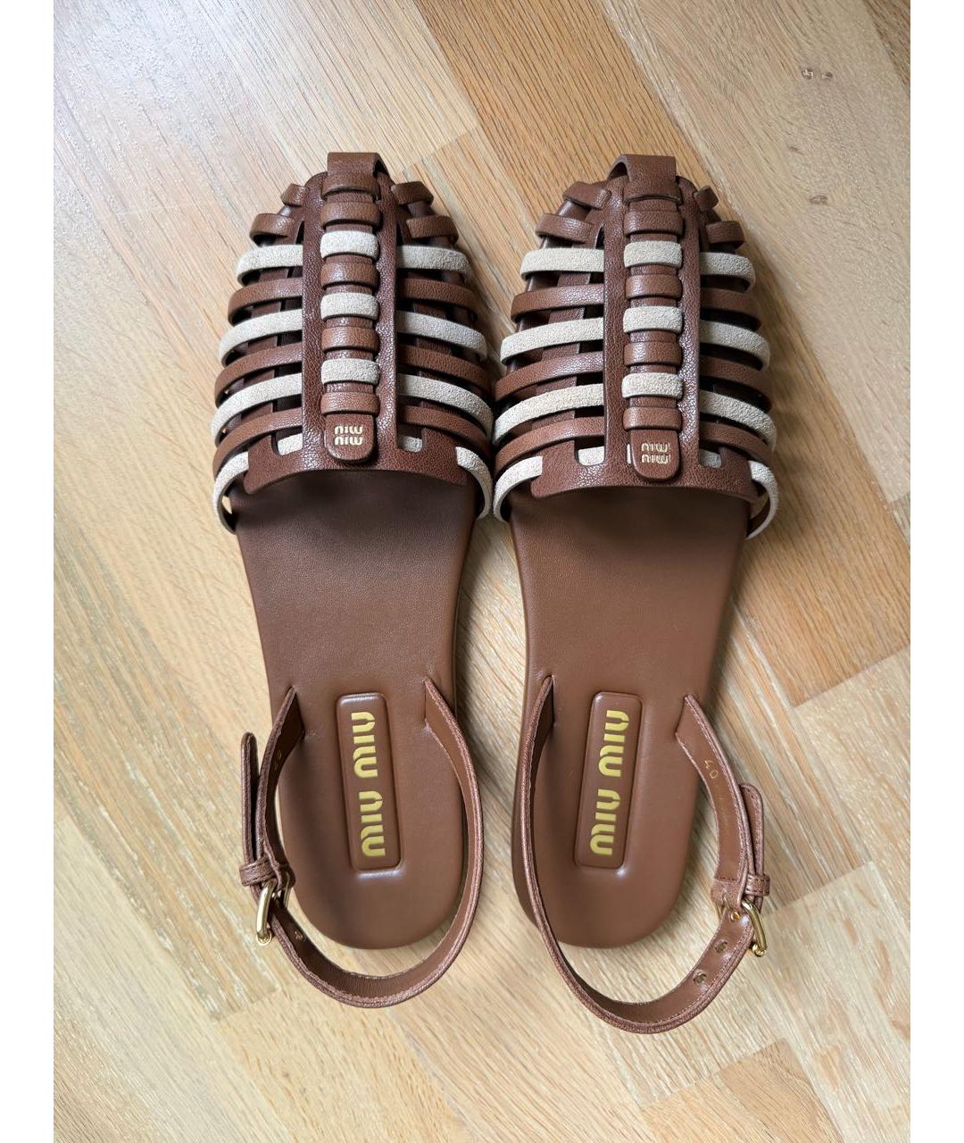 MIU MIU Коричневые кожаные босоножки, фото 3