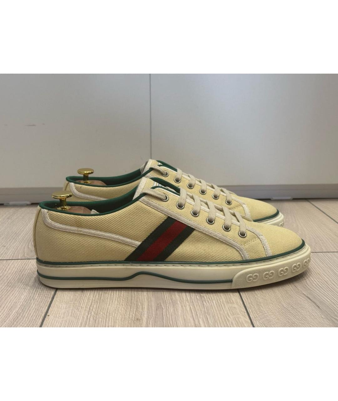 GUCCI Желтые текстильные низкие кроссовки / кеды, фото 5