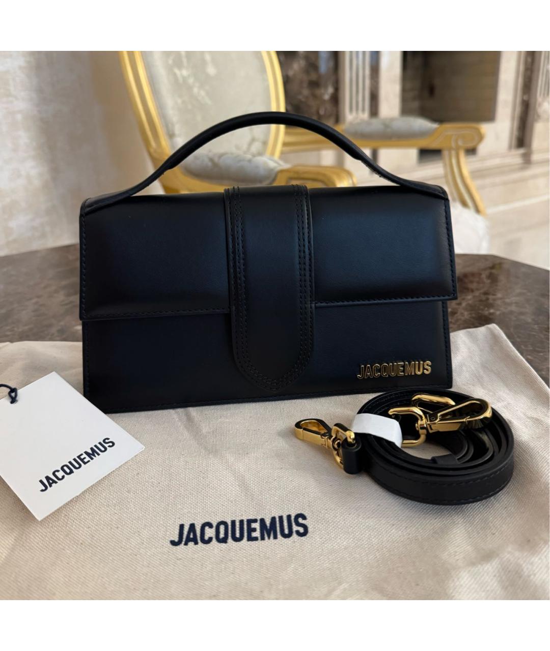 JACQUEMUS Черная кожаная сумка с короткими ручками, фото 6