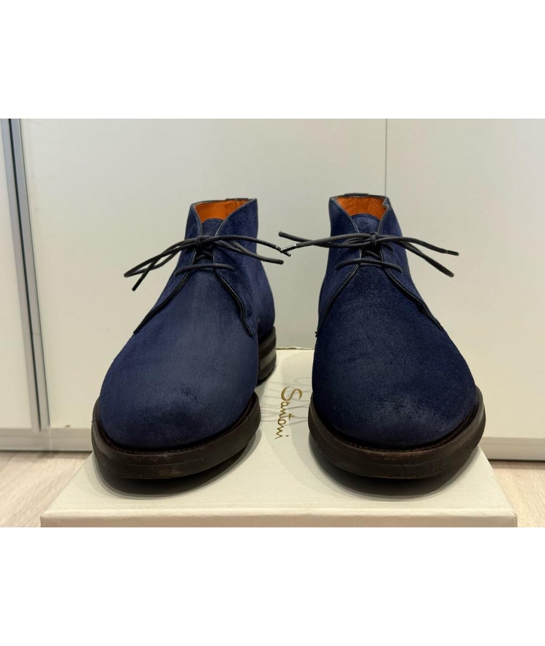SANTONI Темно-синие замшевые высокие ботинки, фото 2