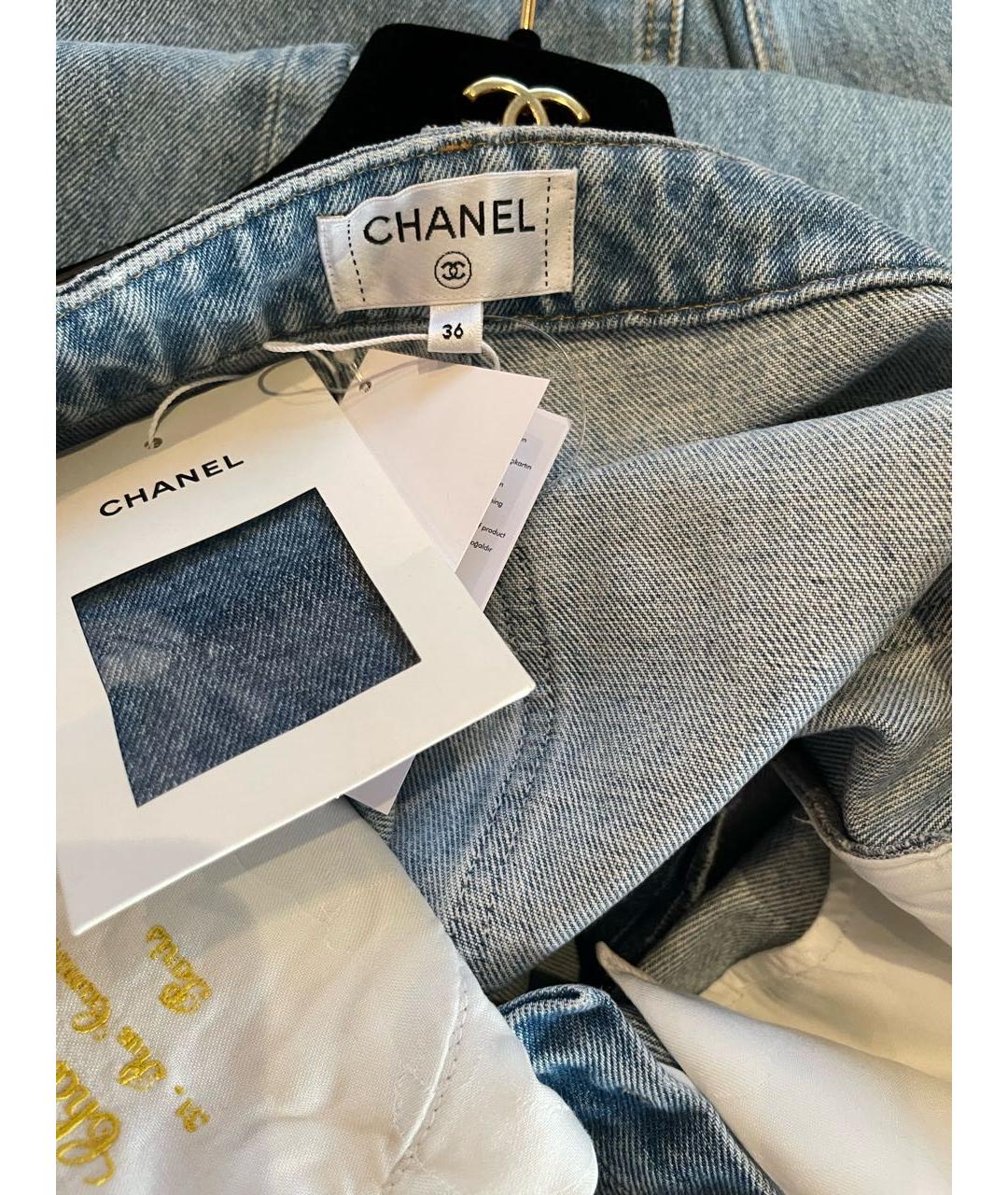 CHANEL Голубые хлопковые прямые джинсы, фото 3