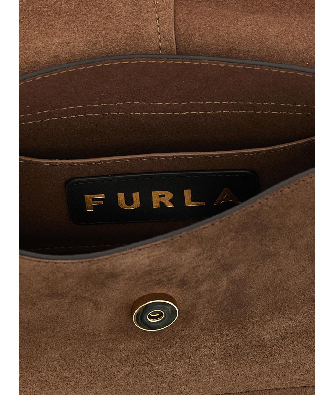 FURLA Коричневая замшевая сумка с короткими ручками, фото 4