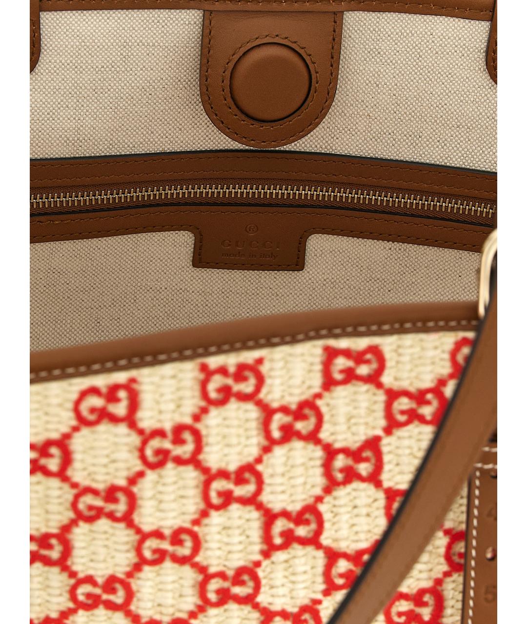 GUCCI Бежевая рафия сумка тоут, фото 4