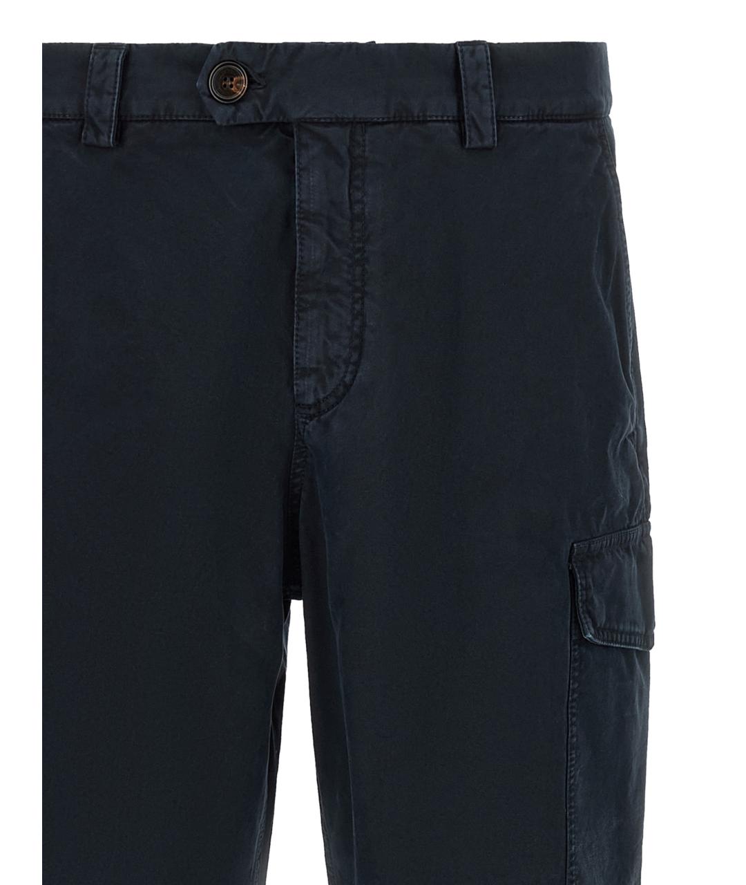 BRUNELLO CUCINELLI Синие хлопковые повседневные брюки, фото 3