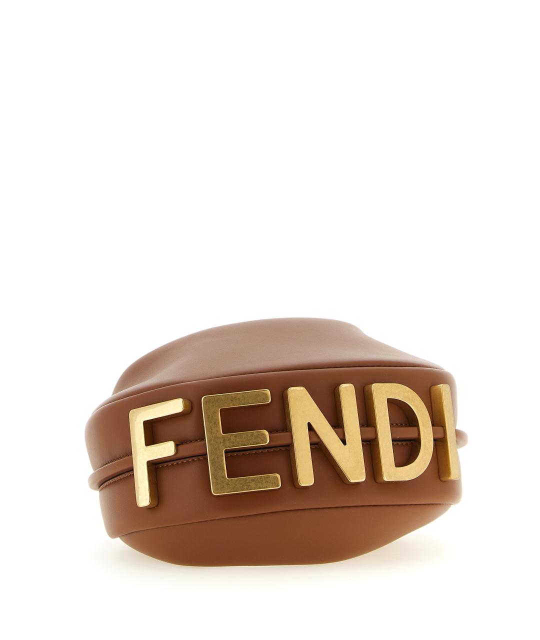 FENDI Коричневая кожаная сумка с короткими ручками, фото 3