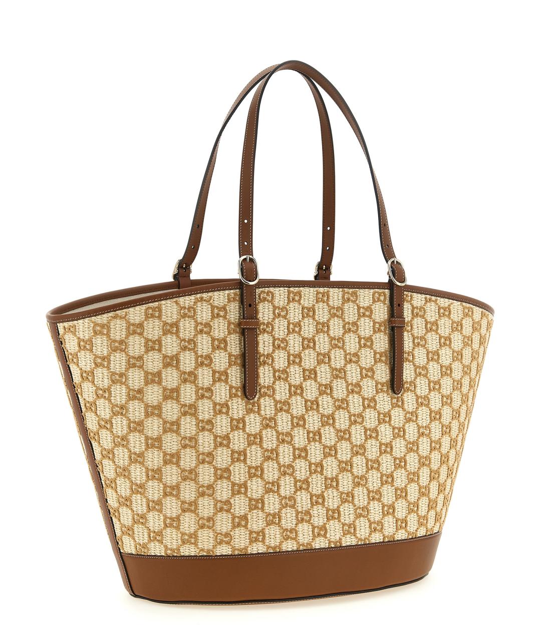 GUCCI Бежевая рафия сумка тоут, фото 2