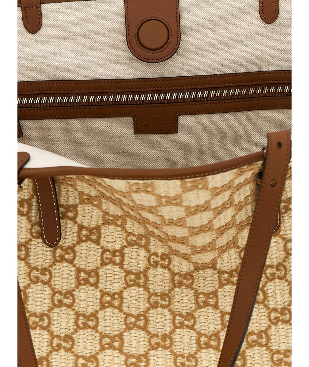 GUCCI Бежевая рафия сумка тоут, фото 4