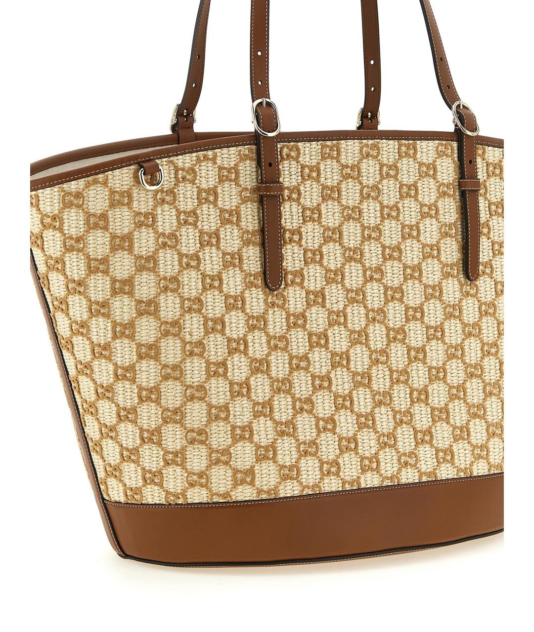 GUCCI Бежевая рафия сумка тоут, фото 3