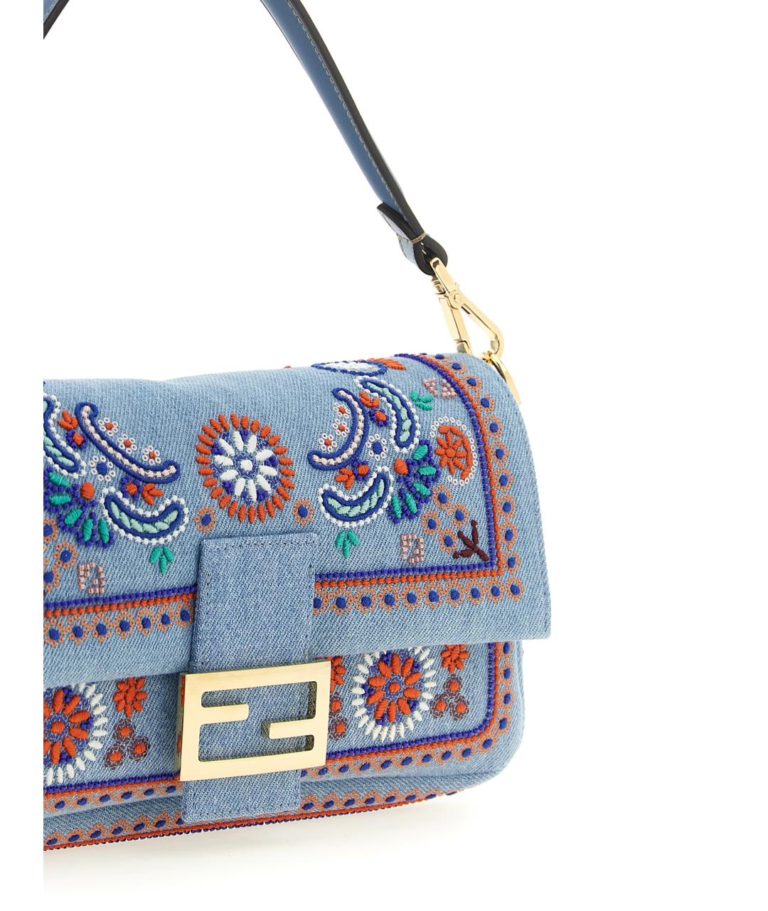FENDI Голубая хлопковая сумка через плечо, фото 4