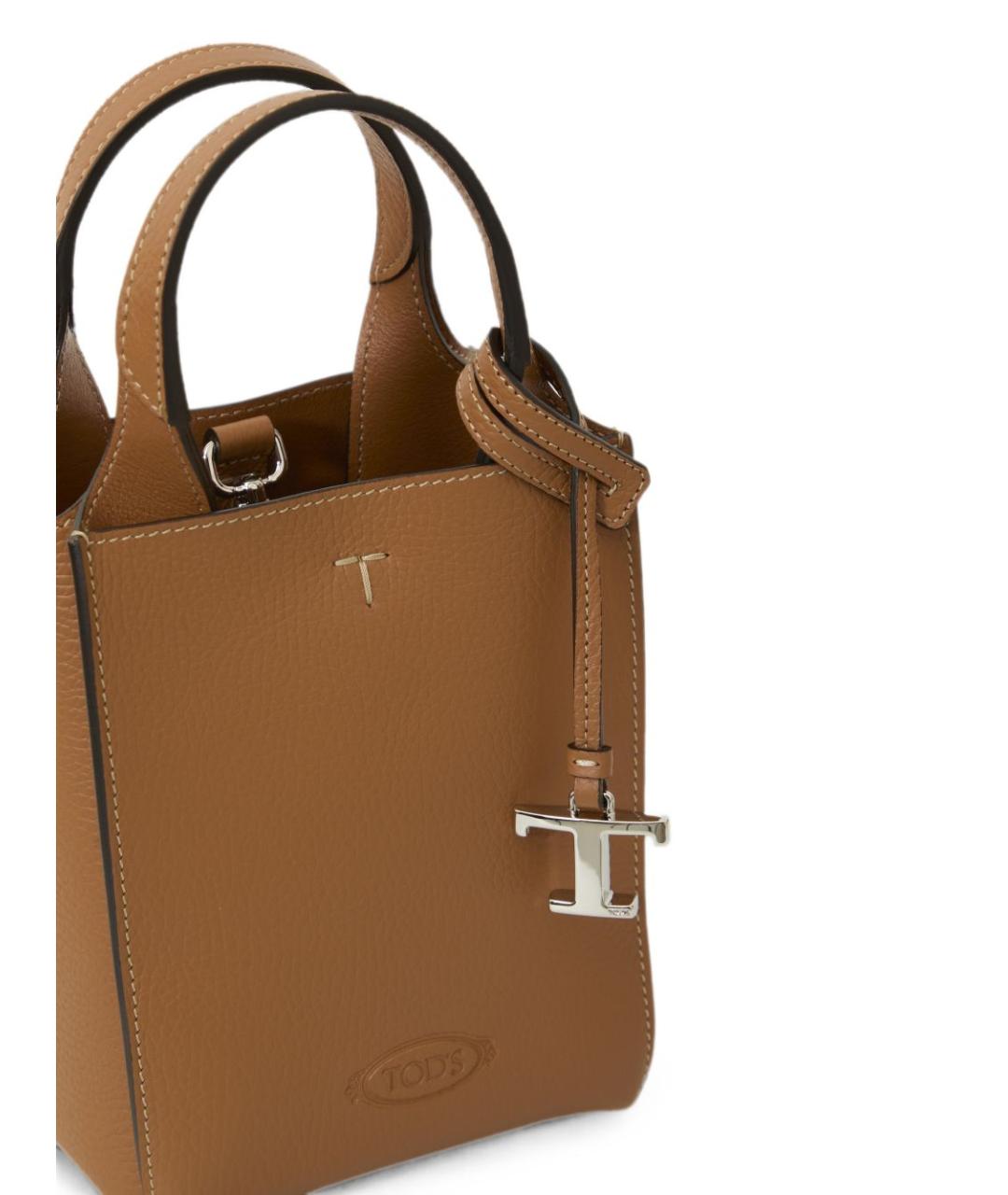 TOD'S Коричневая кожаная сумка с короткими ручками, фото 3