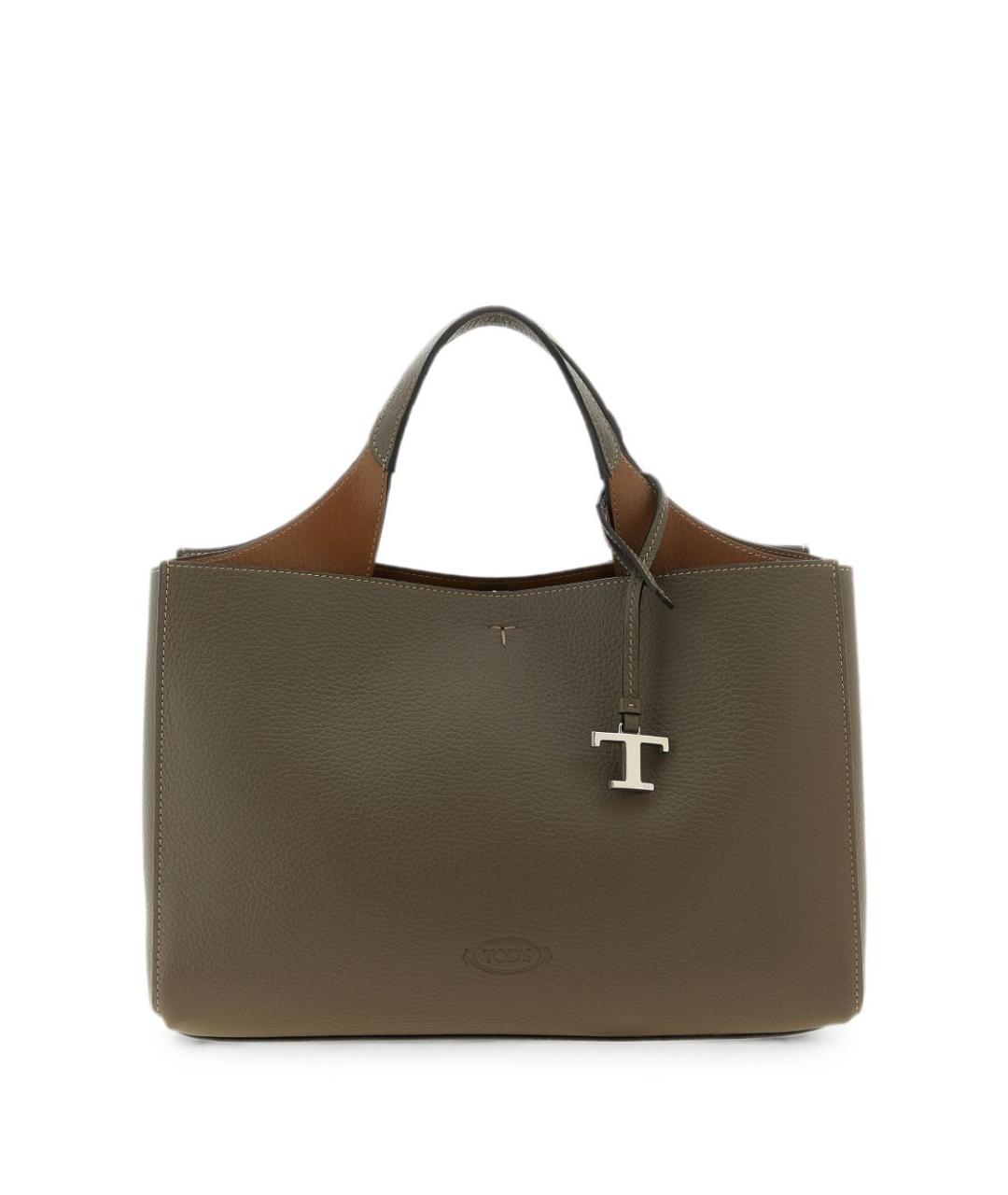TOD'S Серая кожаная сумка тоут, фото 1