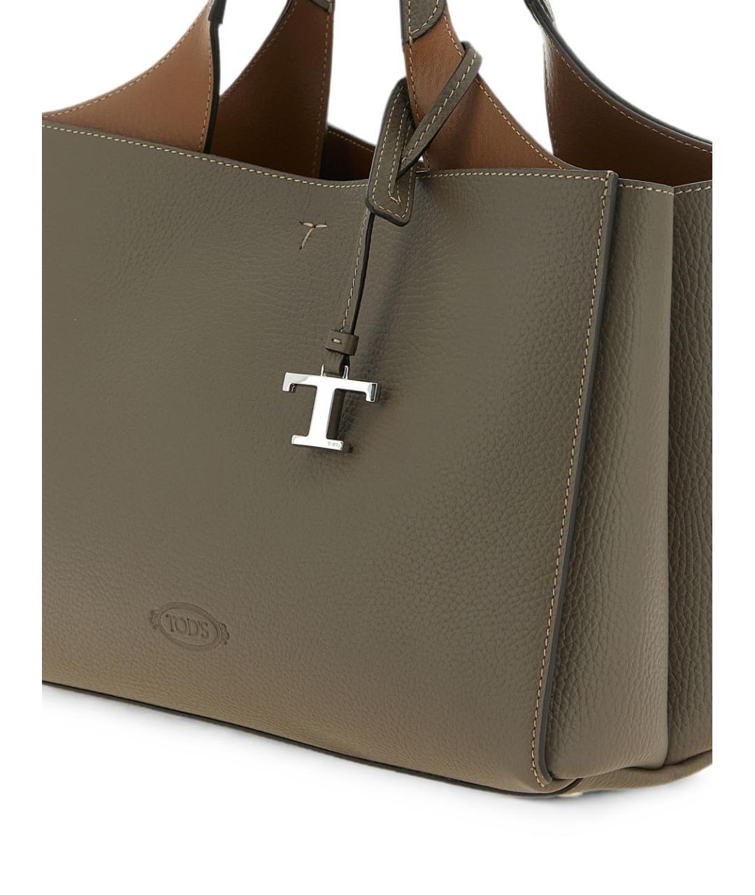 TOD'S Серая кожаная сумка тоут, фото 2