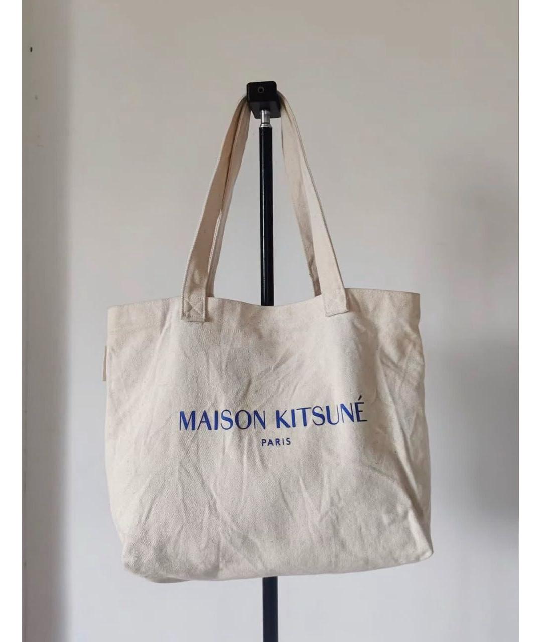 MAISON KITSUNE Бежевая хлопковая сумка тоут, фото 6