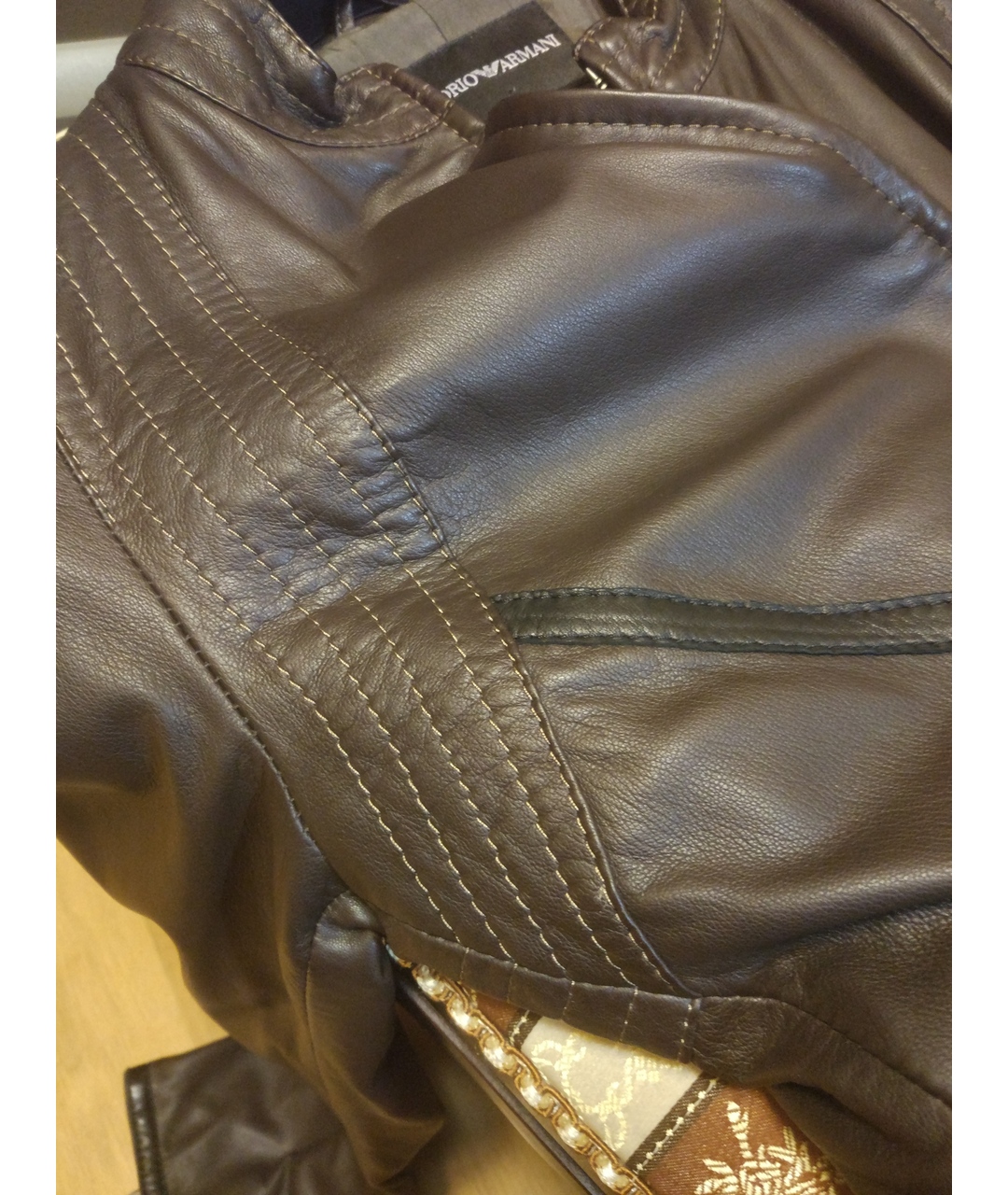 EMPORIO ARMANI Коричневая кожаная куртка, фото 5