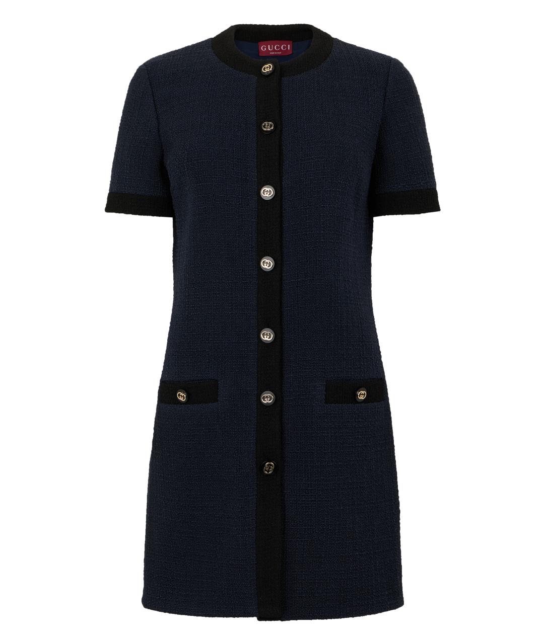 GUCCI Синее шерстяное платье, фото 1