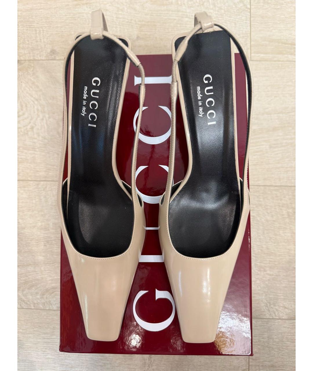 GUCCI Бежевые кожаные туфли, фото 2